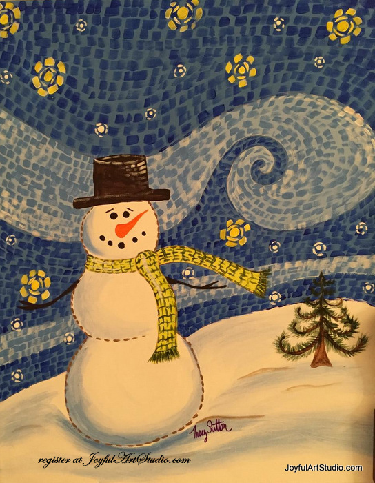 Starry Snowman Paint Night Joyful Arts Studio