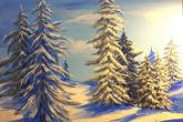 Snow Covered Pines, 16 x 20, acrylic painting, 3 hours, fee is $60.